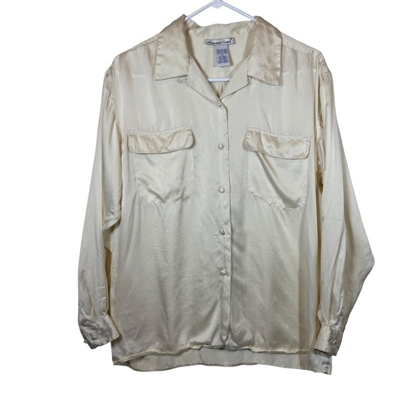 Anna And Frank Tops - Anna and Frank 100% Silk Cream Button Up Blouse Top Shirt Women's M Flap Pocket